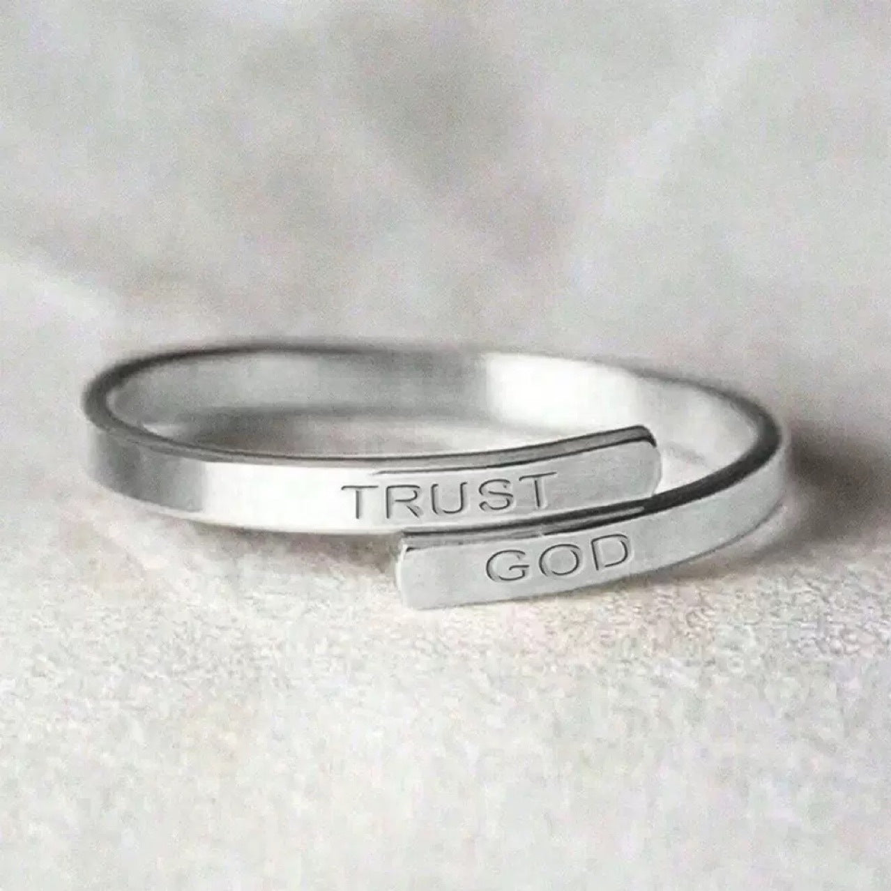trust god ring  minimalist stainless steel ring  faith jewelry  christian adjustable ring  inspirational band  religious jewelry gift  unisex daily ring  scripture jewelry  open wrap ring  modern faith accessory JZ-072