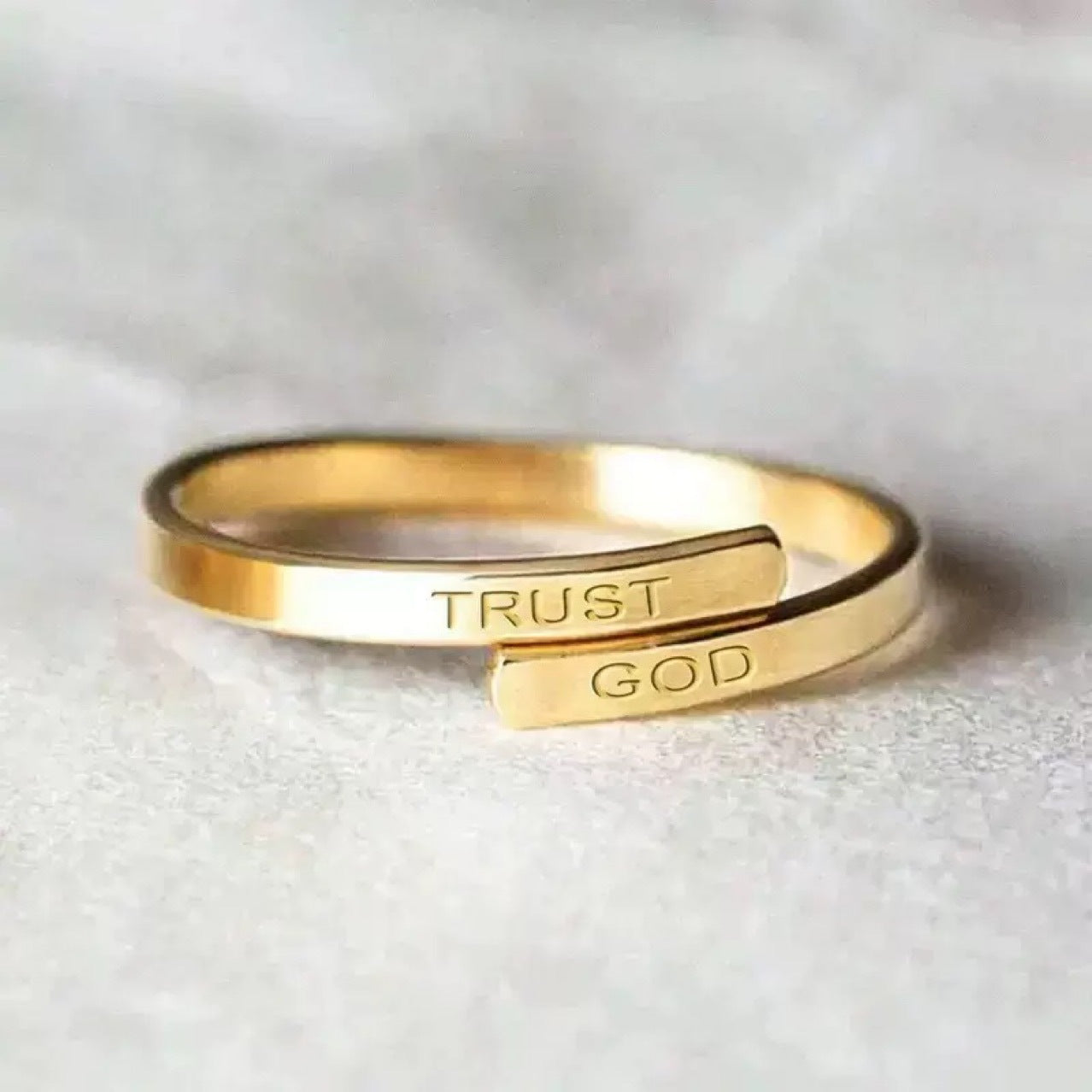 trust god ring  minimalist stainless steel ring  faith jewelry  christian adjustable ring  inspirational band  religious jewelry gift  unisex daily ring  scripture jewelry  open wrap ring  modern faith accessory JZ-072