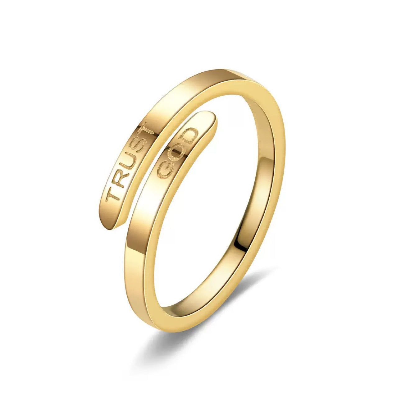 trust god ring  minimalist stainless steel ring  faith jewelry  christian adjustable ring  inspirational band  religious jewelry gift  unisex daily ring  scripture jewelry  open wrap ring  modern faith accessory JZ-072