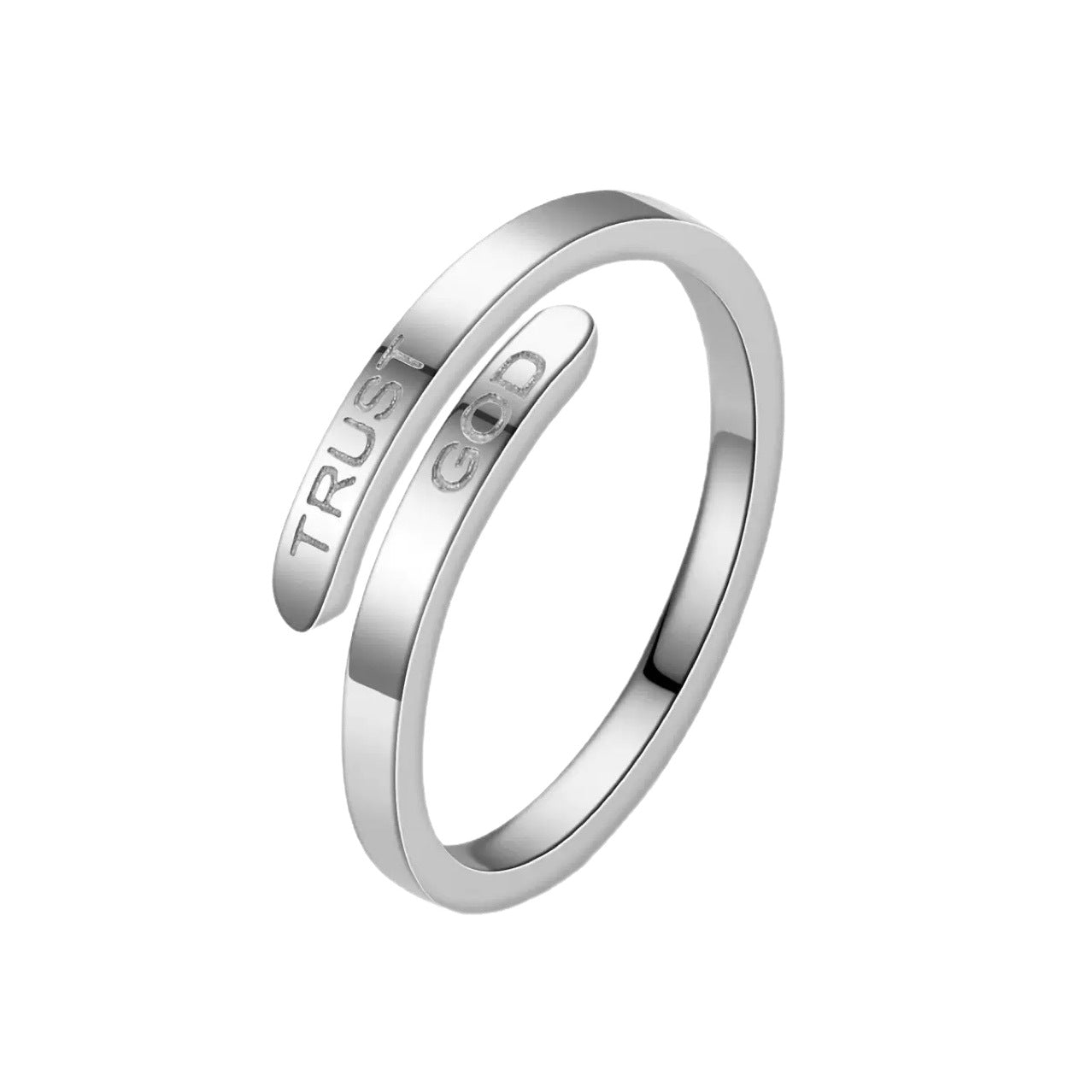 trust god ring  minimalist stainless steel ring  faith jewelry  christian adjustable ring  inspirational band  religious jewelry gift  unisex daily ring  scripture jewelry  open wrap ring  modern faith accessory JZ-072