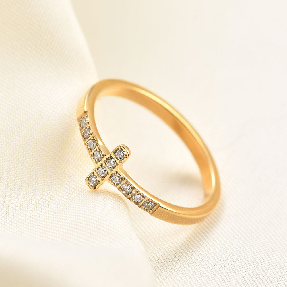 ring, cross ring, minimalist ring, dainty jewelry, crystal cross ring, gold plated ring, silver ring, faith jewelry, everyday ring, stacking ring, inspirational jewelry JZ-073