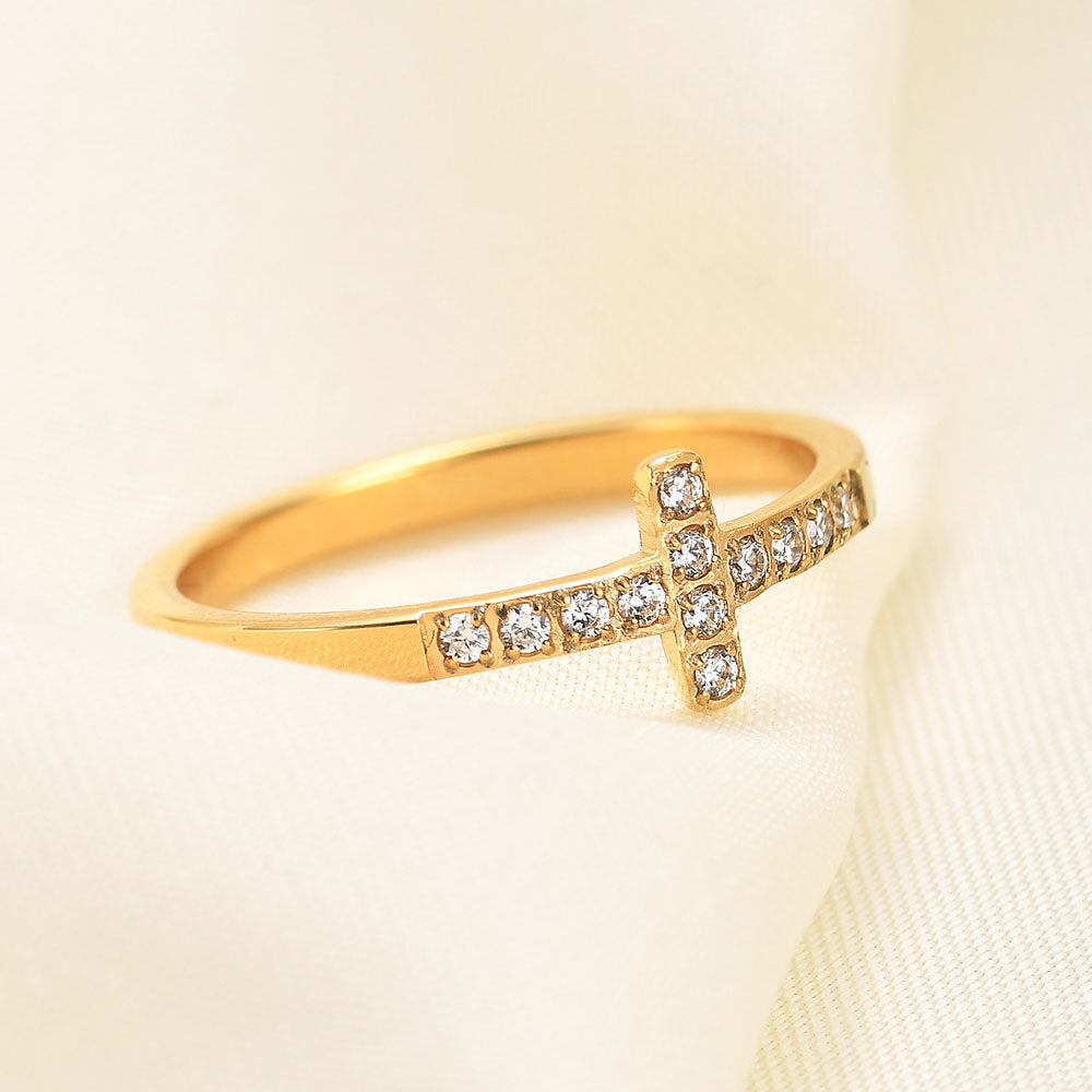 ring, cross ring, minimalist ring, dainty jewelry, crystal cross ring, gold plated ring, silver ring, faith jewelry, everyday ring, stacking ring, inspirational jewelry JZ-073