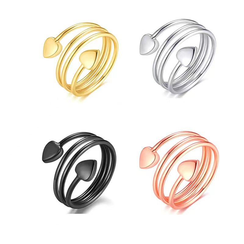 heart ring, minimalist ring, magnetic ring, stainless steel ring, adjustable ring, open band ring, everyday jewelry, unisex ring, layered style ring, fashion statement ring, gold heart ring, silver heart ring, black ring, rose gold ring JZ-075