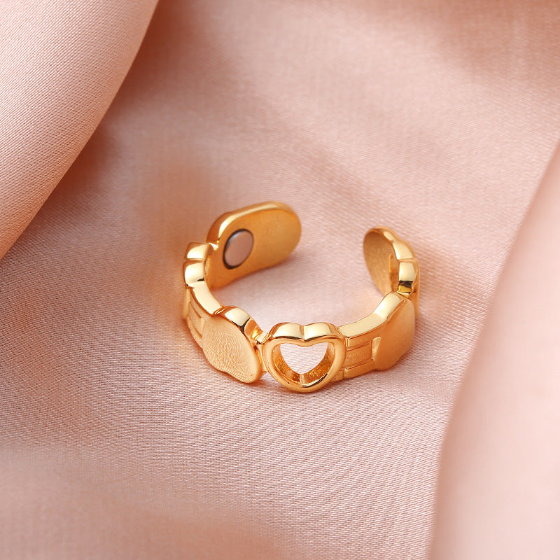 heart ring, open band ring, minimalist jewelry, adjustable ring, stainless steel ring, everyday wear ring, statement accessory, modern heart jewelry, unisex ring, casual chic ring JZ-076