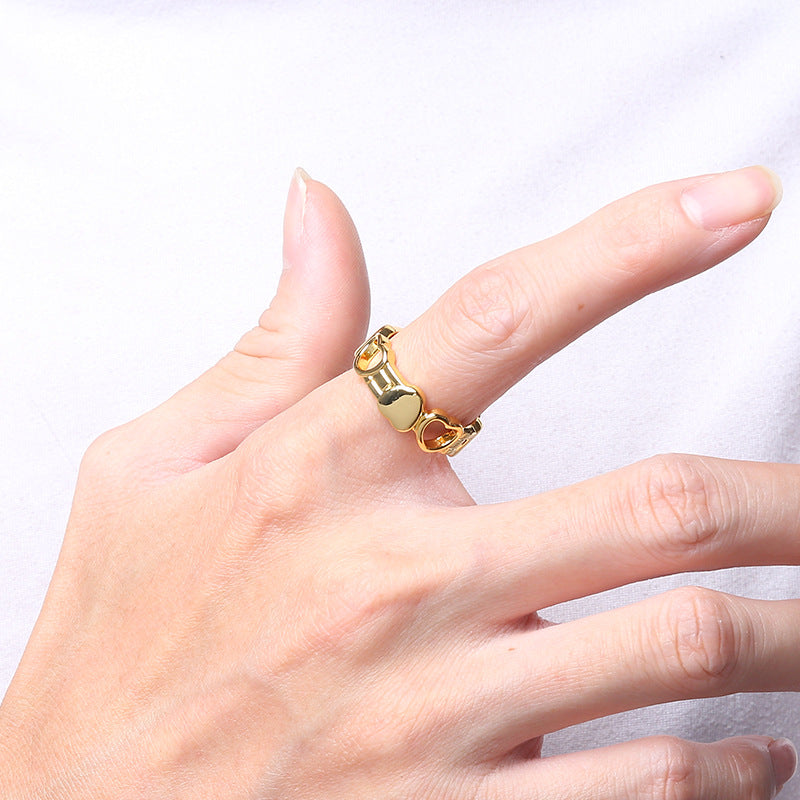 heart ring, open band ring, minimalist jewelry, adjustable ring, stainless steel ring, everyday wear ring, statement accessory, modern heart jewelry, unisex ring, casual chic ring JZ-076