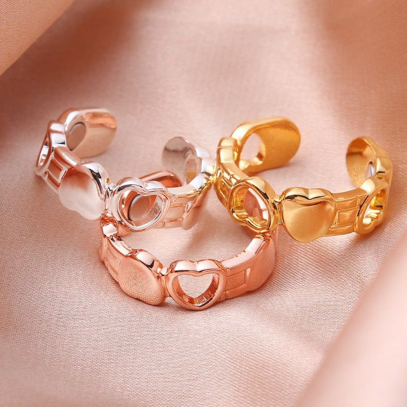 heart ring, open band ring, minimalist jewelry, adjustable ring, stainless steel ring, everyday wear ring, statement accessory, modern heart jewelry, unisex ring, casual chic ring JZ-076