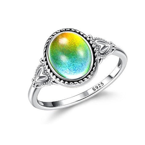 Sterling Silver Ring  Mood Ring  Color-Changing Gemstone  Oval Stone Ring  Minimalist Jewelry  Romantic Gift  Timeless Elegance  Everyday Wear  Dainty Ring  Boho Chic JZ-077