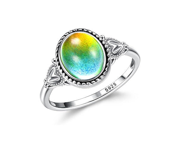 Sterling Silver Ring  Mood Ring  Color-Changing Gemstone  Oval Stone Ring  Minimalist Jewelry  Romantic Gift  Timeless Elegance  Everyday Wear  Dainty Ring  Boho Chic JZ-077