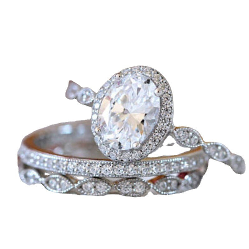 oval engagement ring, vintage wedding set, halo ring, cubic zirconia, silver bridal jewelry, eternity band, pavé ring, statement ring, elegant daily wear, anniversary jewelry JZ-082