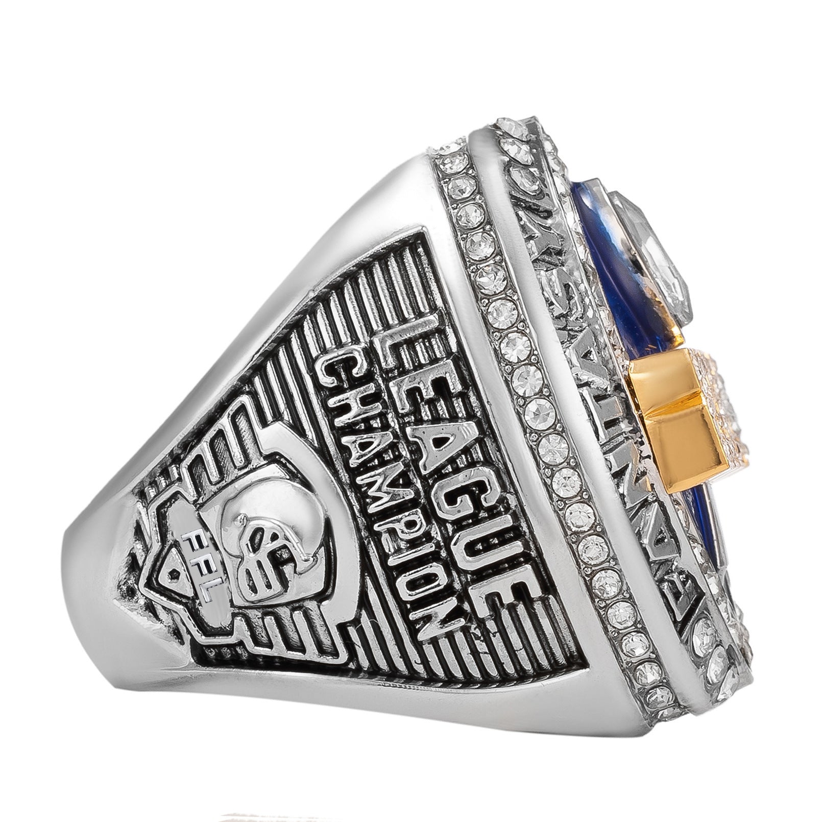 championship ring, fantasy football ring, 2025 champion ring, league champion jewelry, statement ring, bold style ring, silver gold ring, crystal inlaid ring, commemorative ring, men’s fashion ring JZ-083