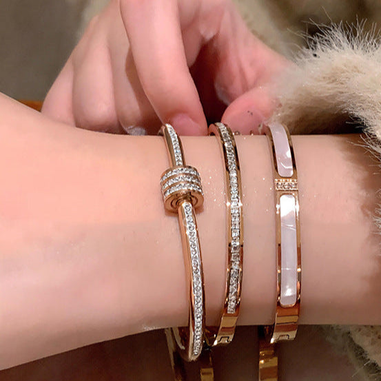 bangle, bracelet, stainless steel, rose gold, silver, zircon, pearl, minimalist, stackable, elegant, chic, daily wear, waterproof, luxury SL-068