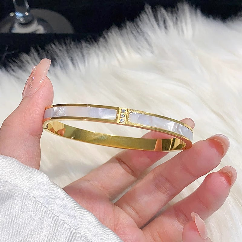 bangle, bracelet, stainless steel, rose gold, silver, zircon, pearl, minimalist, stackable, elegant, chic, daily wear, waterproof, luxury SL-068