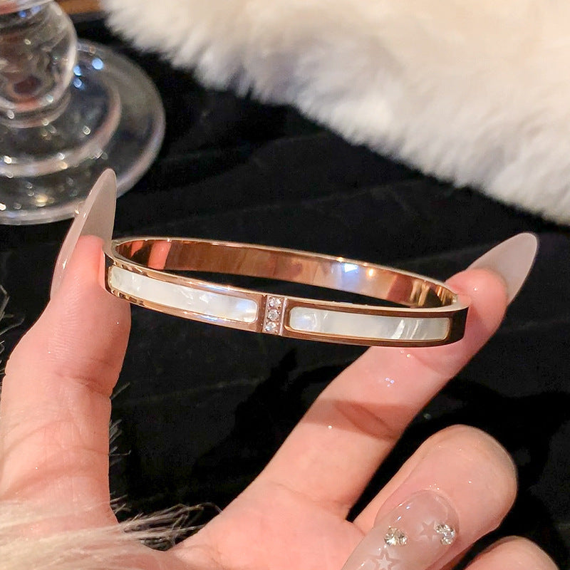 bangle, bracelet, stainless steel, rose gold, silver, zircon, pearl, minimalist, stackable, elegant, chic, daily wear, waterproof, luxury SL-068