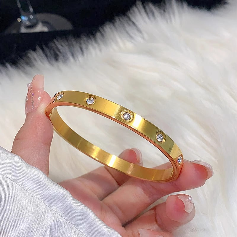 bangle, bracelet, stainless steel, rose gold, silver, zircon, pearl, minimalist, stackable, elegant, chic, daily wear, waterproof, luxury SL-068