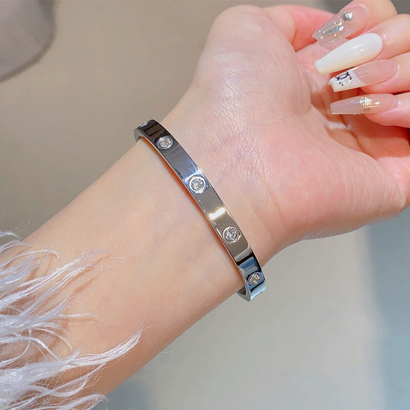 bangle, bracelet, stainless steel, rose gold, silver, zircon, pearl, minimalist, stackable, elegant, chic, daily wear, waterproof, luxury SL-068