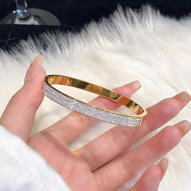 bangle, bracelet, stainless steel, rose gold, silver, zircon, pearl, minimalist, stackable, elegant, chic, daily wear, waterproof, luxury SL-068