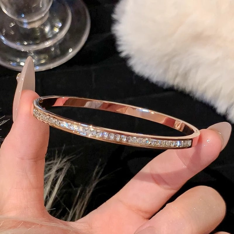 bangle, bracelet, stainless steel, rose gold, silver, zircon, pearl, minimalist, stackable, elegant, chic, daily wear, waterproof, luxury SL-068