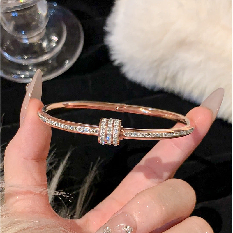 bangle, bracelet, stainless steel, rose gold, silver, zircon, pearl, minimalist, stackable, elegant, chic, daily wear, waterproof, luxury SL-068