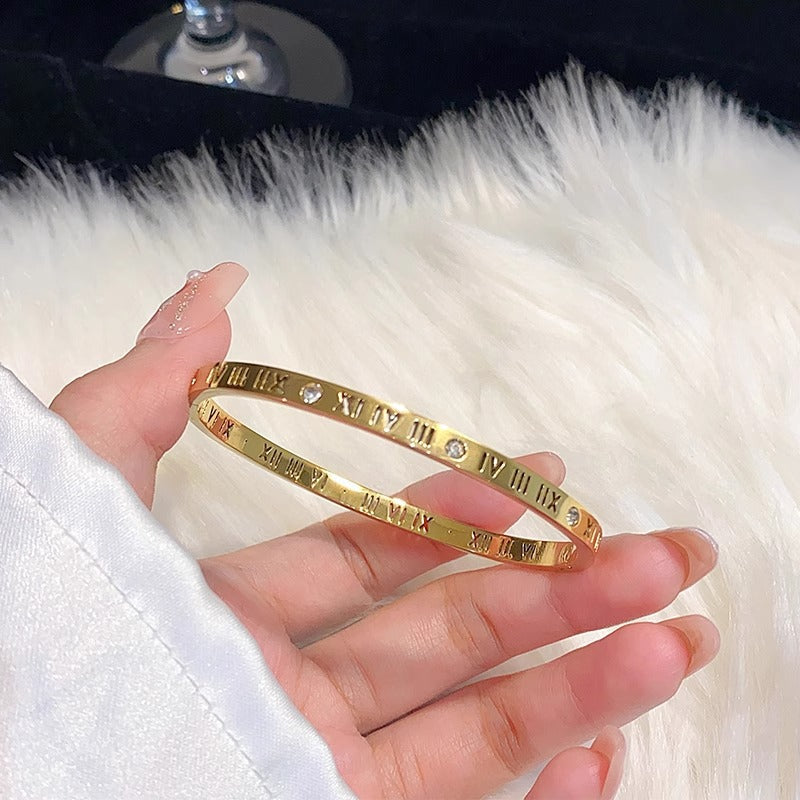 bangle, bracelet, stainless steel, rose gold, silver, zircon, pearl, minimalist, stackable, elegant, chic, daily wear, waterproof, luxury SL-068