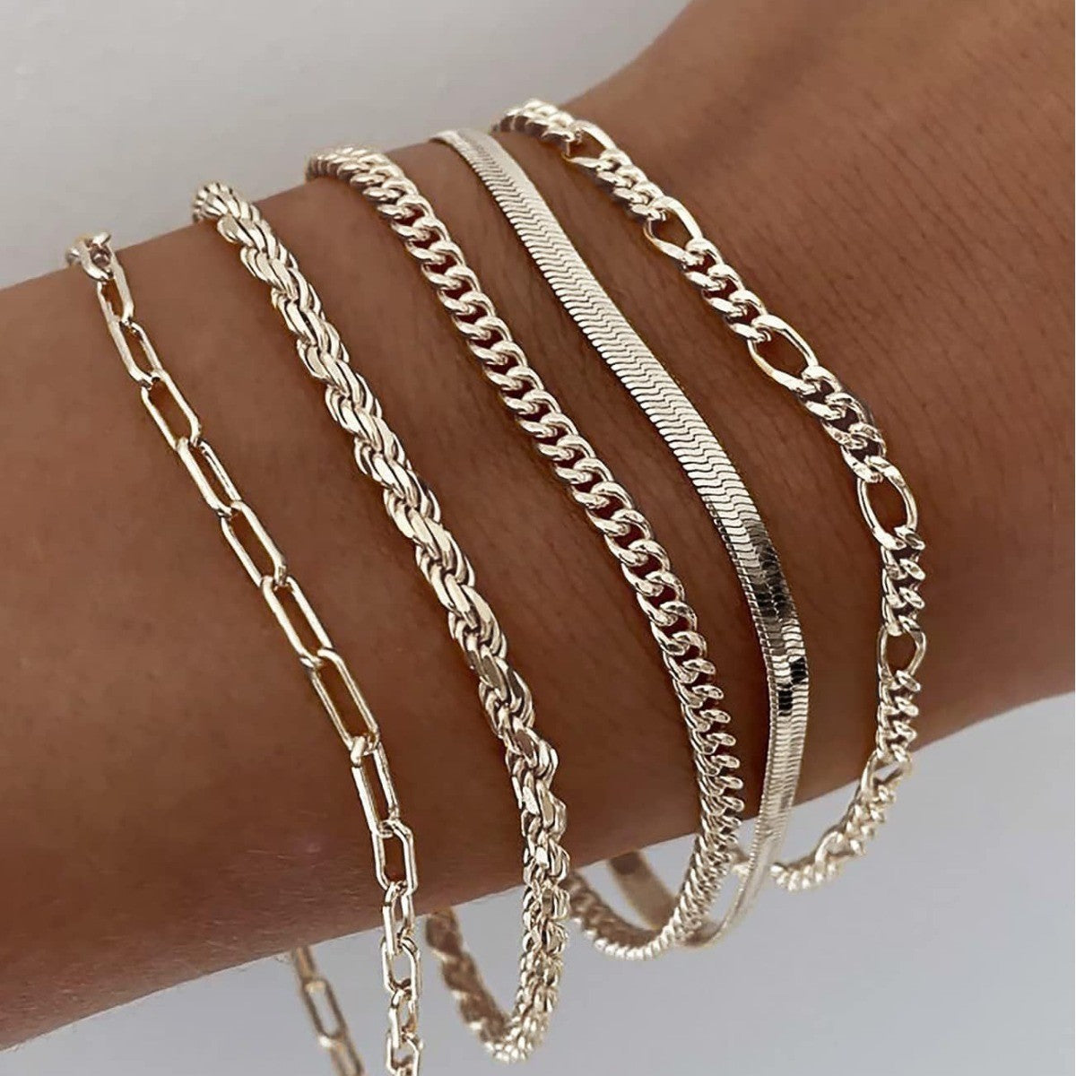 bracelet set, minimalist jewelry, gold chain, silver chain, layered bracelet, daily wear, vintage chic, stainless steel, trendy stack, adjustable SL-070