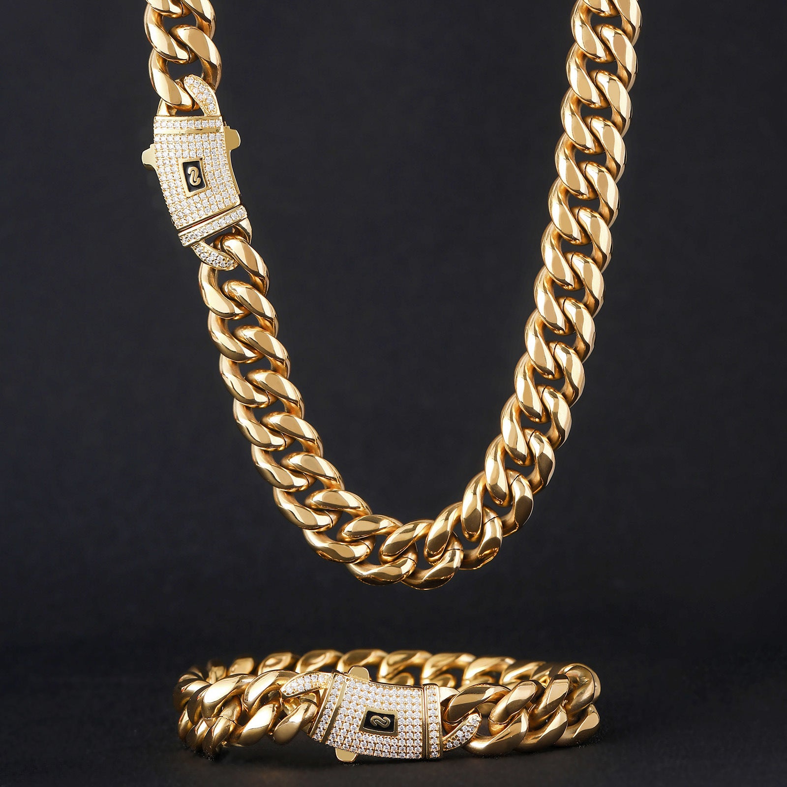 Cuban chain, stainless steel, iced out, hip hop, unisex, gold, silver, bold, statement, streetwear SL-073