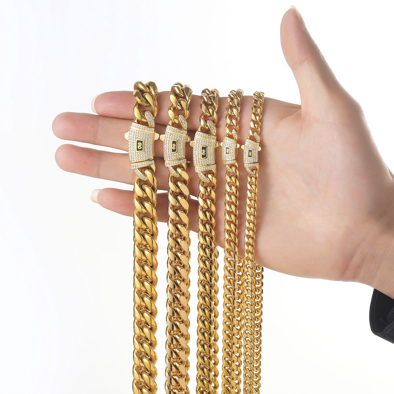 Cuban chain, stainless steel, iced out, hip hop, unisex, gold, silver, bold, statement, streetwear SL-073