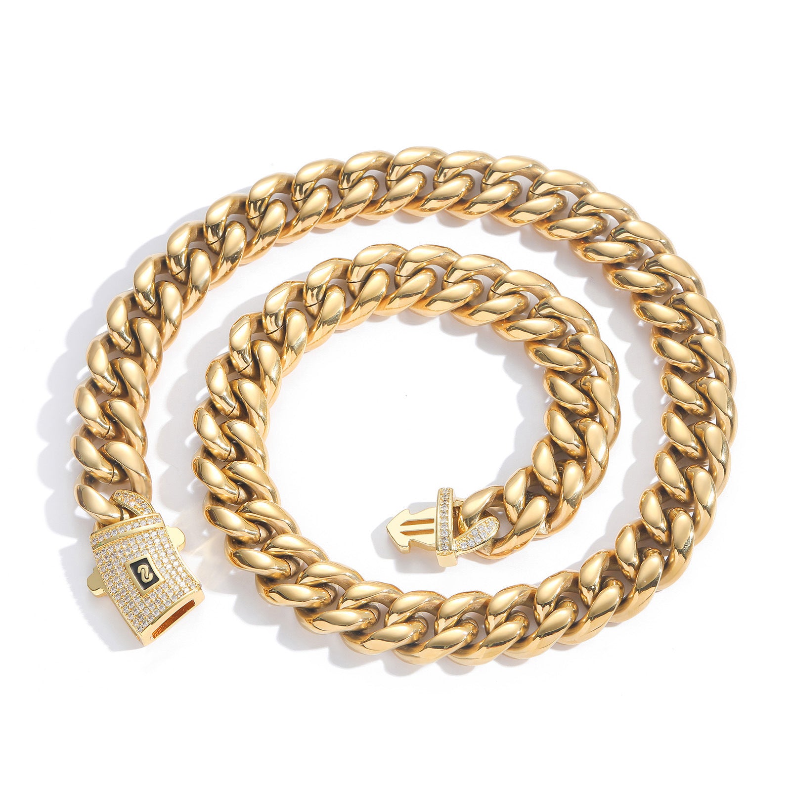 Cuban chain, stainless steel, iced out, hip hop, unisex, gold, silver, bold, statement, streetwear SL-073