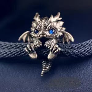 dragon bracelet, fantasy jewelry, gothic style, stainless steel charm, gemstone eyes, mythical creature, statement piece, unisex bracelet, medieval fashion, fantasy gift SL-077