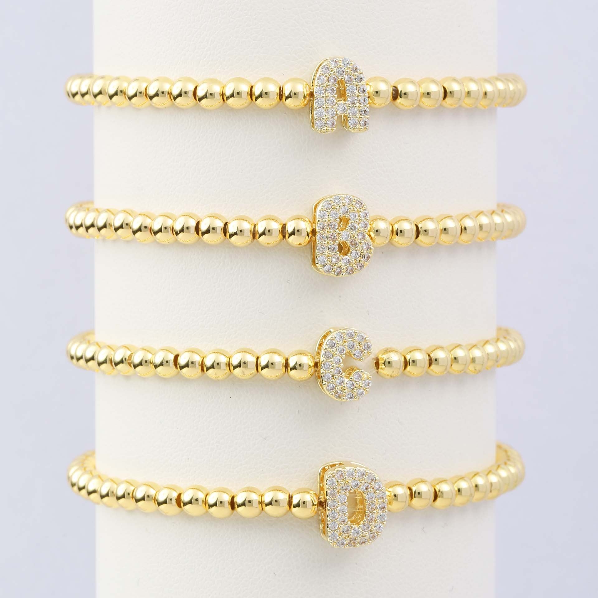 bracelet stainless steel minimalist beaded adjustable letter charm layering personalized daily wear stackable gift SL-078