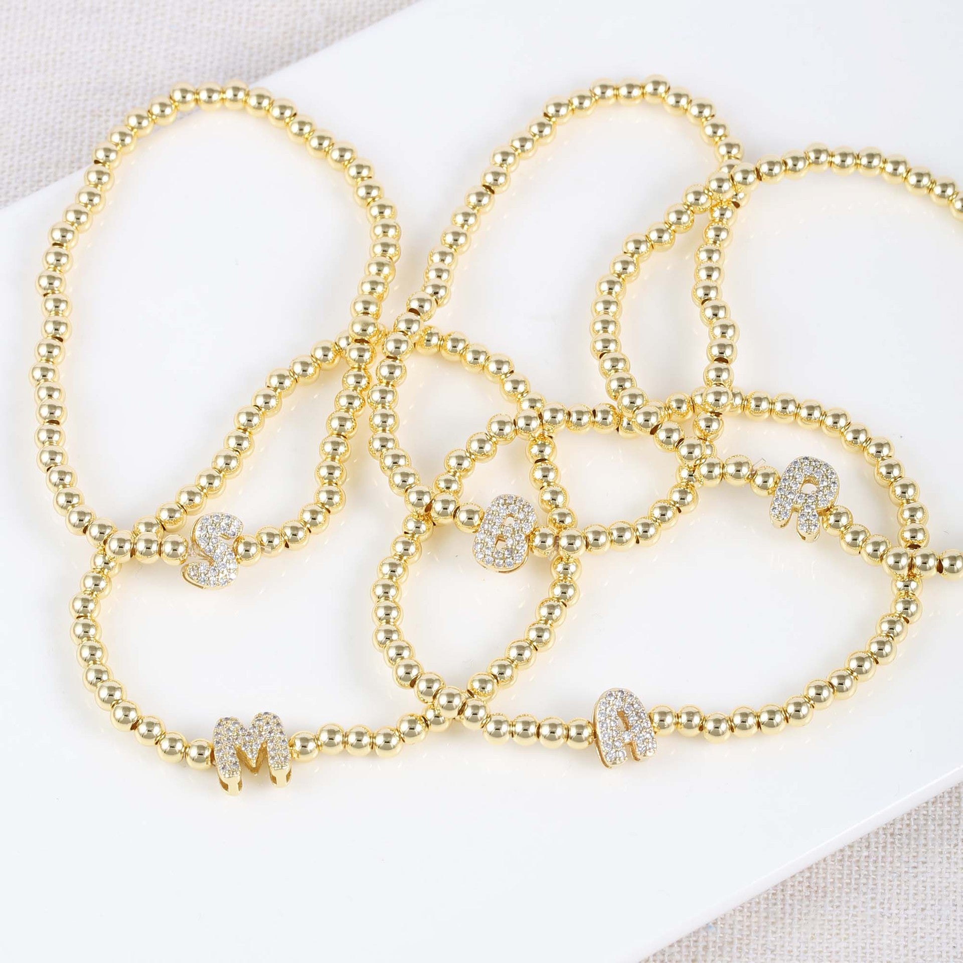 bracelet stainless steel minimalist beaded adjustable letter charm layering personalized daily wear stackable gift SL-078