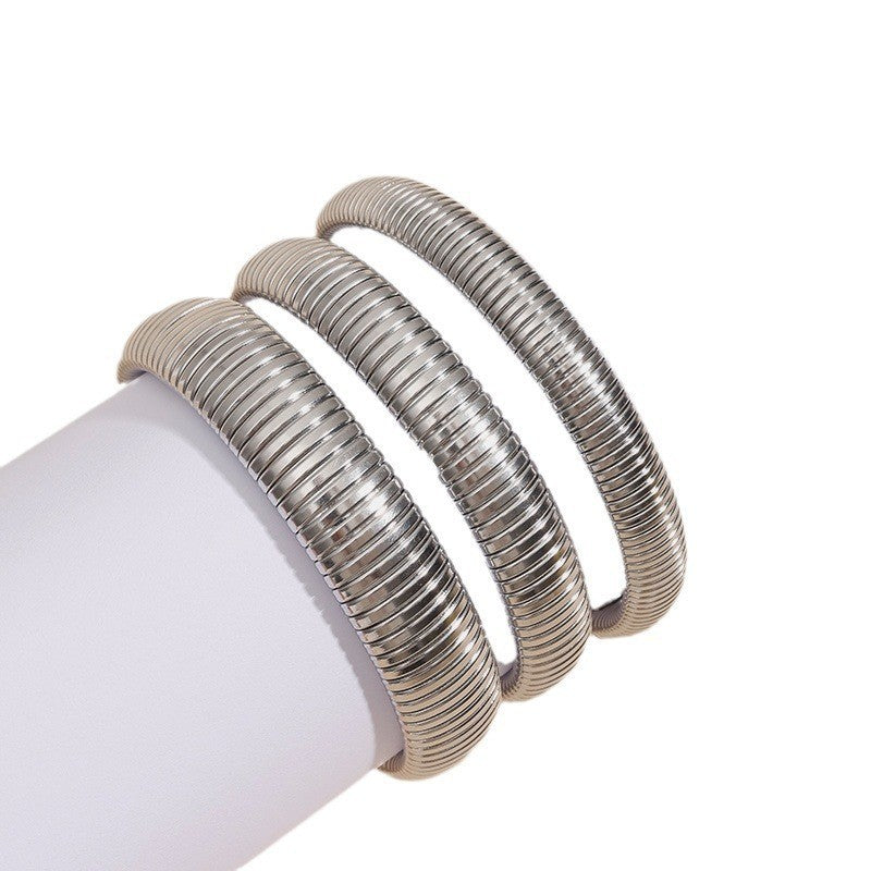 stainless steel bracelet, chunky bangle, minimalist jewelry, modern cuff, bold statement, silver gold bracelet, adjustable fit, everyday wear, water resistant, sleek design SL-079