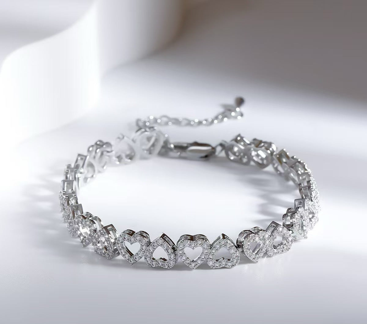 heart bracelet, crystal bracelet, romantic jewelry, stainless steel, adjustable chain, dainty bracelet, elegant accessory, minimalist jewelry, date night, gift for her SL-081