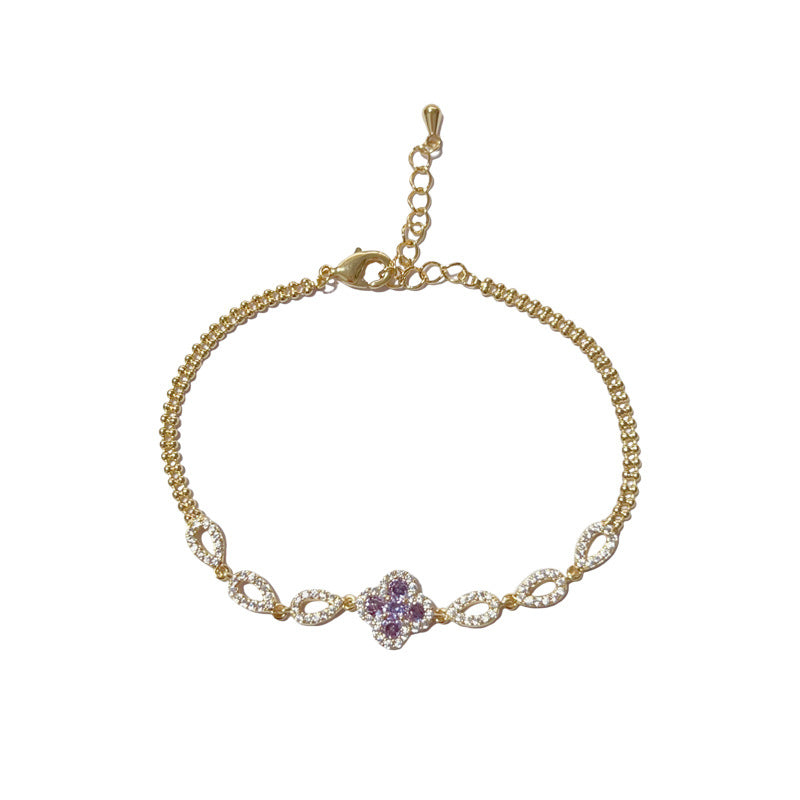 bracelet, four leaf clover, lucky charm, zircon, crystal, minimal, elegant, dainty, gold bracelet, silver bracelet, everyday jewelry, adjustable, gift for her, trendy, chic style SL-084