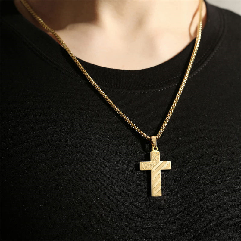 cross necklace, stainless steel, gold, silver, black, men's jewelry, faith, patriotic, daily wear, minimalist XL-068