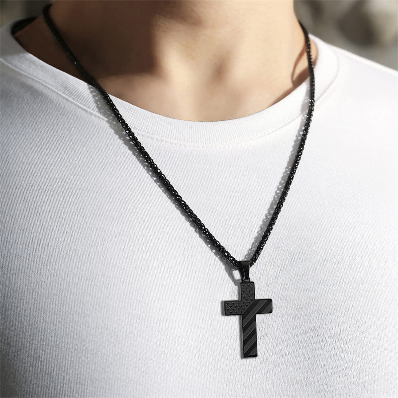 cross necklace, stainless steel, gold, silver, black, men's jewelry, faith, patriotic, daily wear, minimalist XL-068