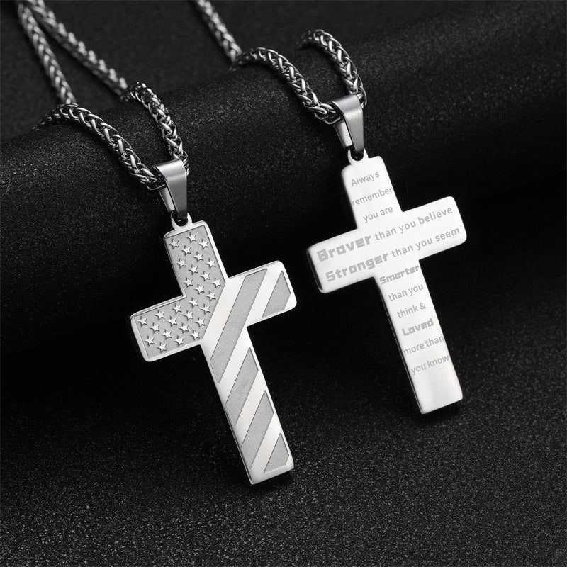 cross necklace, stainless steel, gold, silver, black, men's jewelry, faith, patriotic, daily wear, minimalist XL-068
