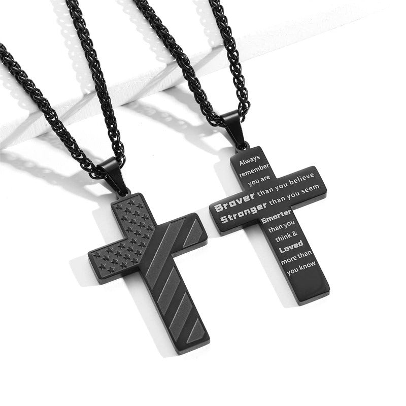 cross necklace, stainless steel, gold, silver, black, men's jewelry, faith, patriotic, daily wear, minimalist XL-068