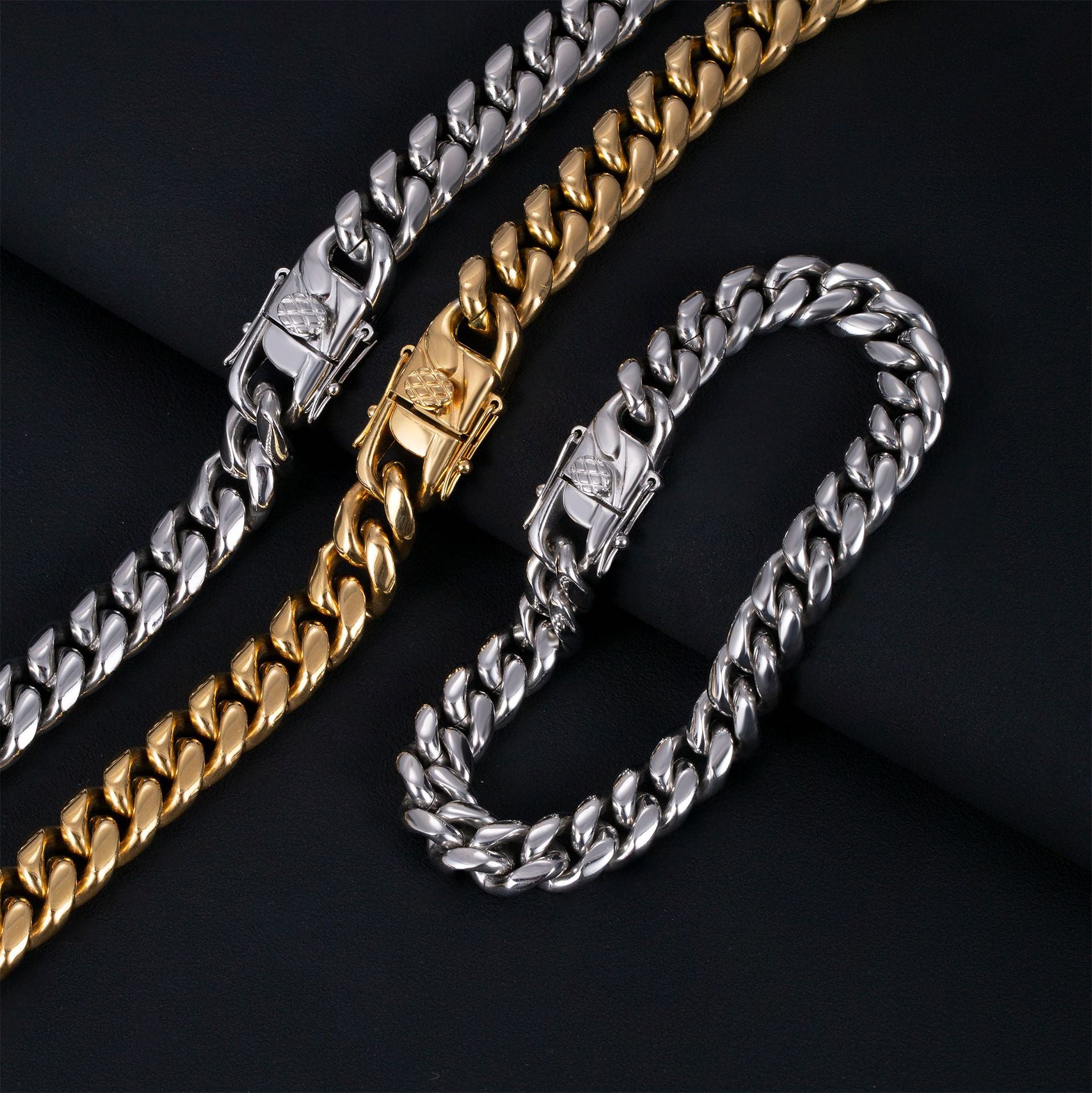 men necklace, cuban link chain, stainless steel jewelry, gold silver chain, iced out clasp, hip hop style, statement necklace, bold chain, streetwear jewelry, durable daily wear XL-072