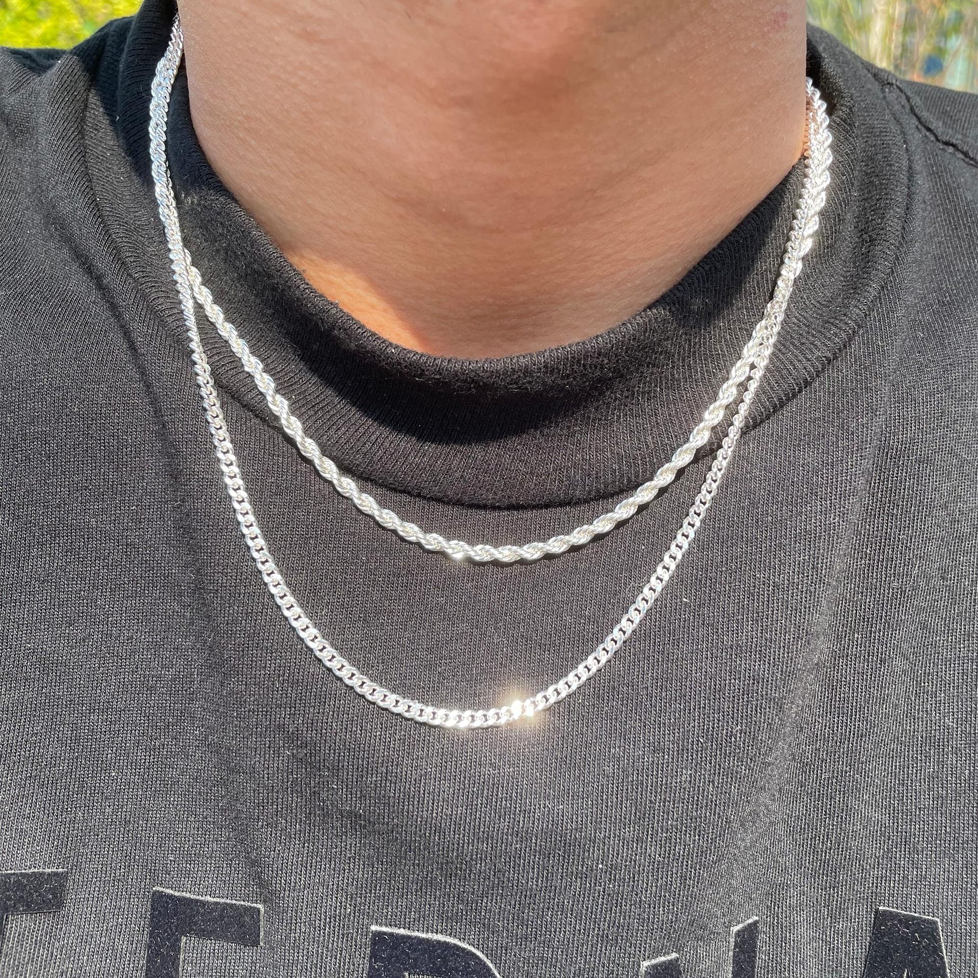 mens necklace, rope chain, cuban link, silver chain, stainless steel, minimalist jewelry, hip hop style, daily wear, streetwear accessory, layered look XL-076