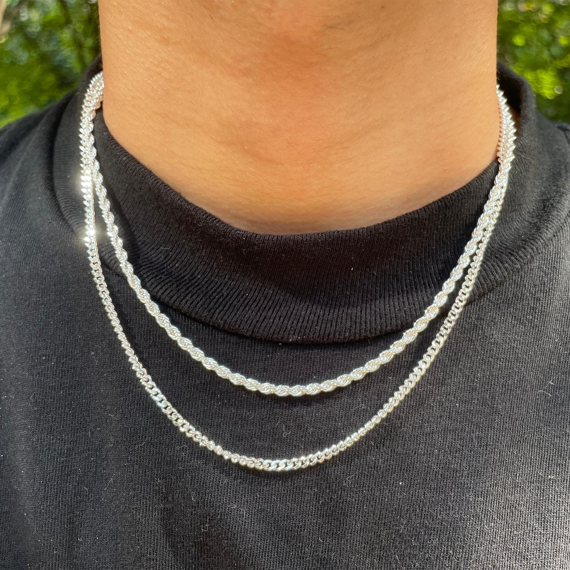 mens necklace, rope chain, cuban link, silver chain, stainless steel, minimalist jewelry, hip hop style, daily wear, streetwear accessory, layered look XL-076