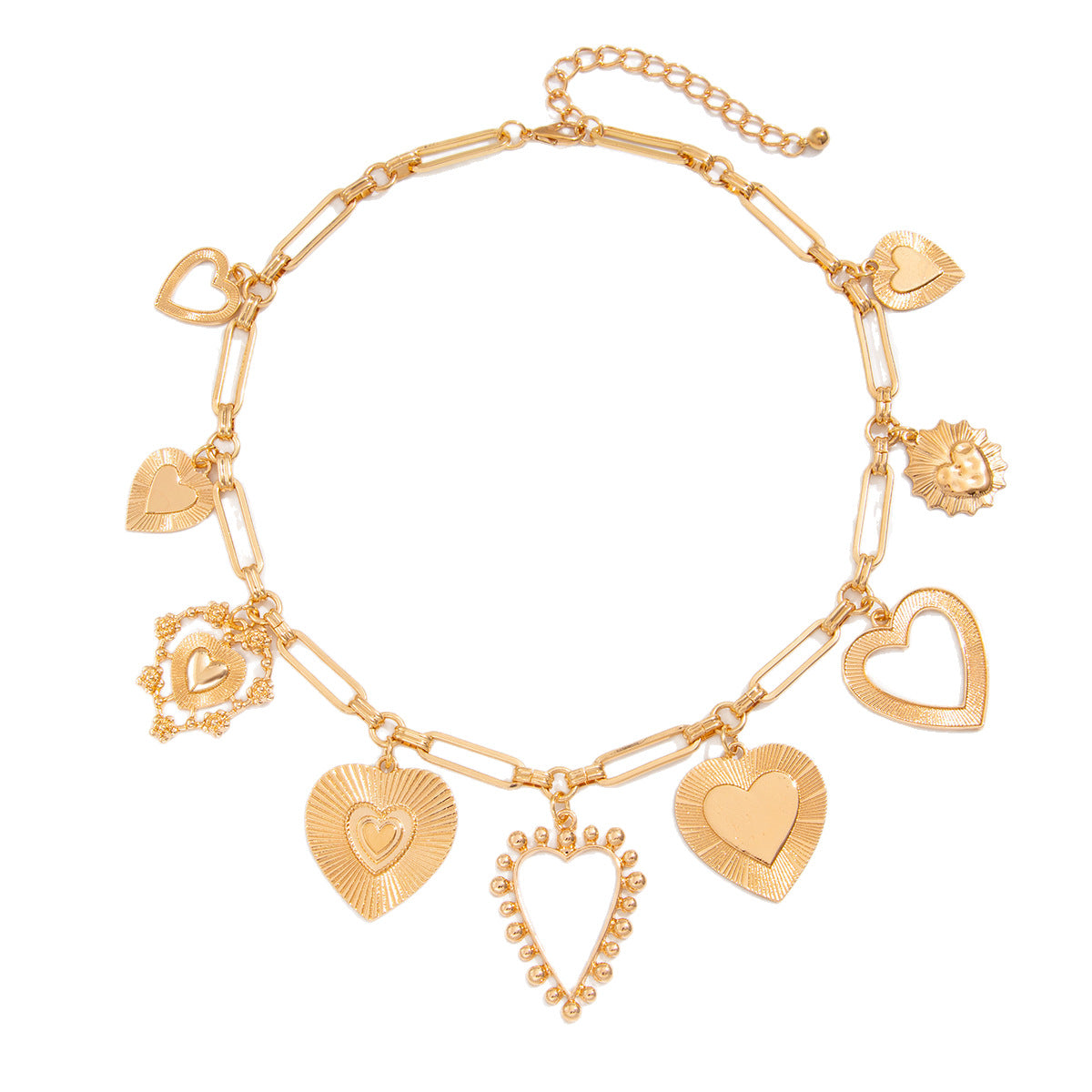 heart pendant necklace, chunky link chain, gold statement necklace, silver heart choker, layered jewelry, bold charm necklace, trendy accessories, everyday glam, romantic style, stainless steel necklace XL-077