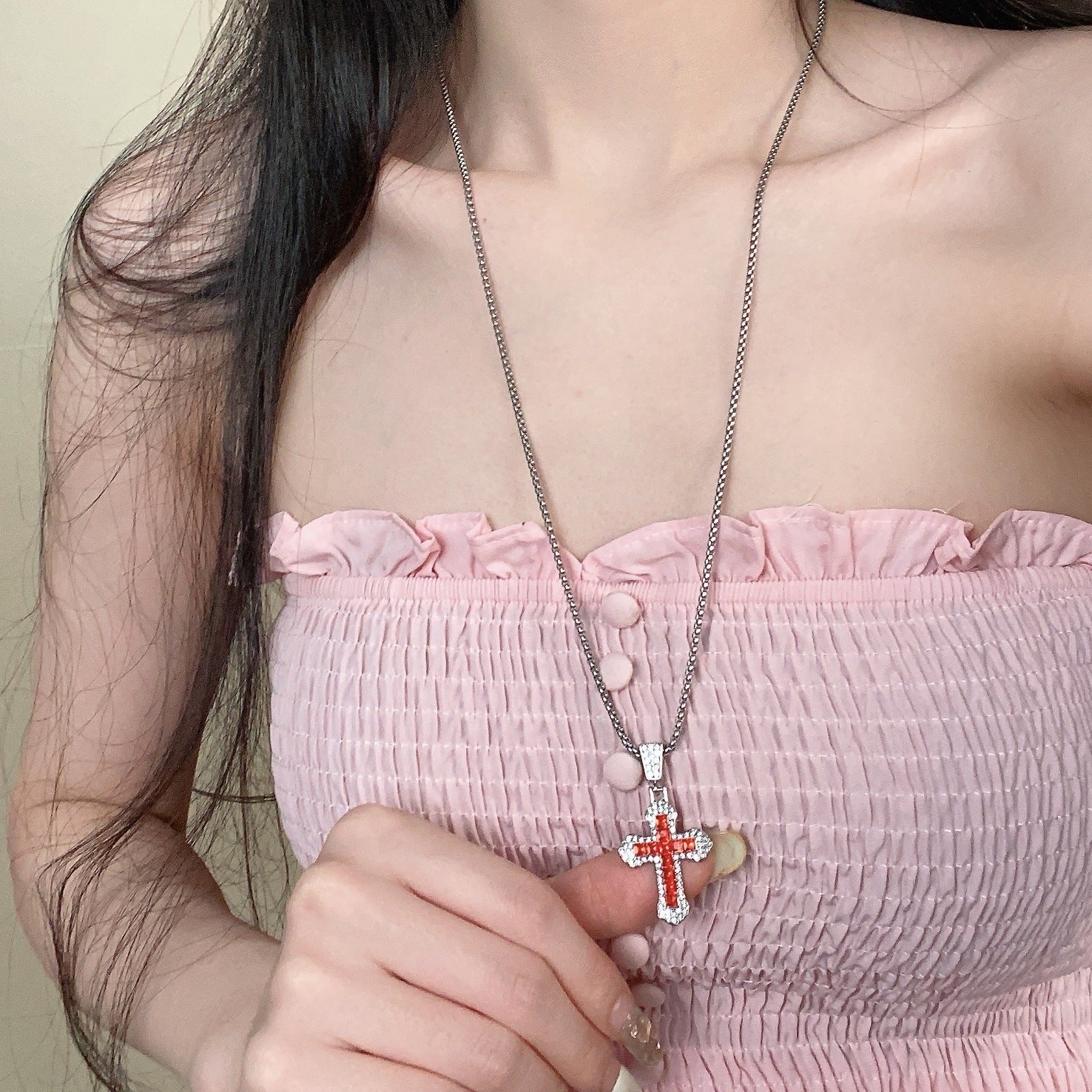 cross necklace, iced out pendant, stainless steel jewelry, statement necklace, hip hop style, unisex accessory, bling chain, crystal cross, urban streetwear, gift for him or her XL-078