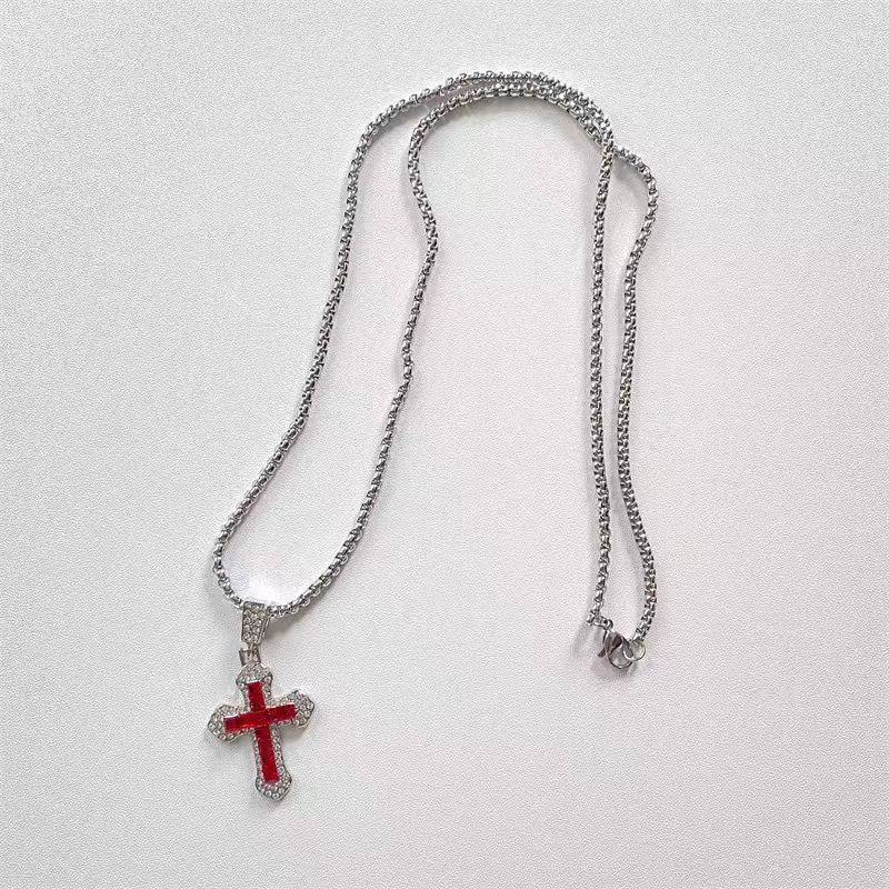 cross necklace, iced out pendant, stainless steel jewelry, statement necklace, hip hop style, unisex accessory, bling chain, crystal cross, urban streetwear, gift for him or her XL-078