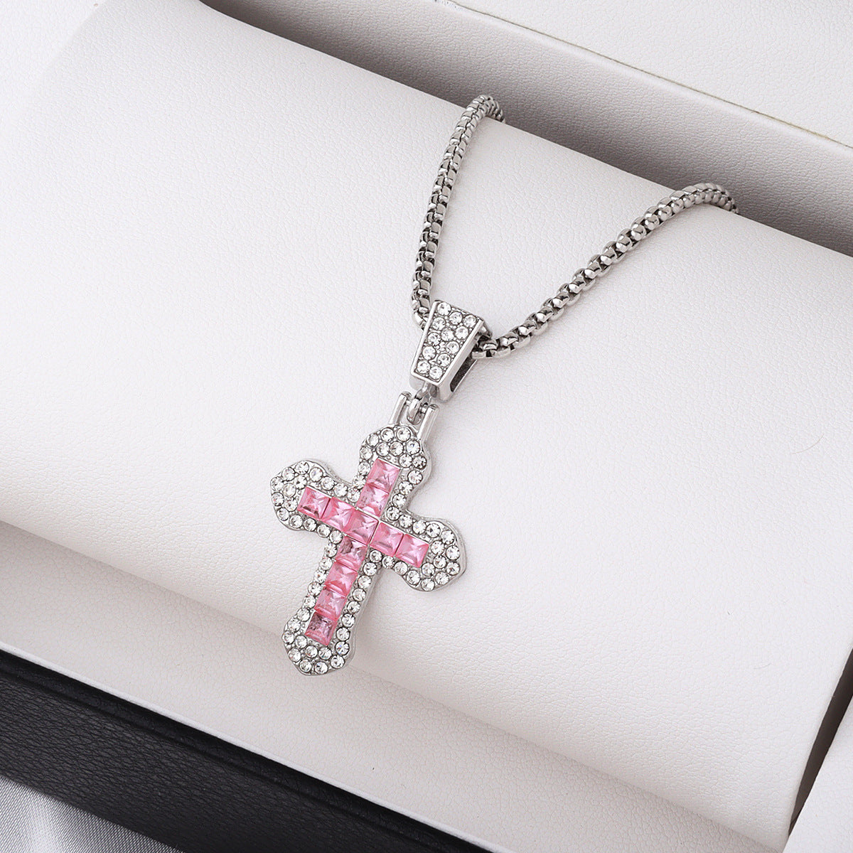 cross necklace, iced out pendant, stainless steel jewelry, statement necklace, hip hop style, unisex accessory, bling chain, crystal cross, urban streetwear, gift for him or her XL-078