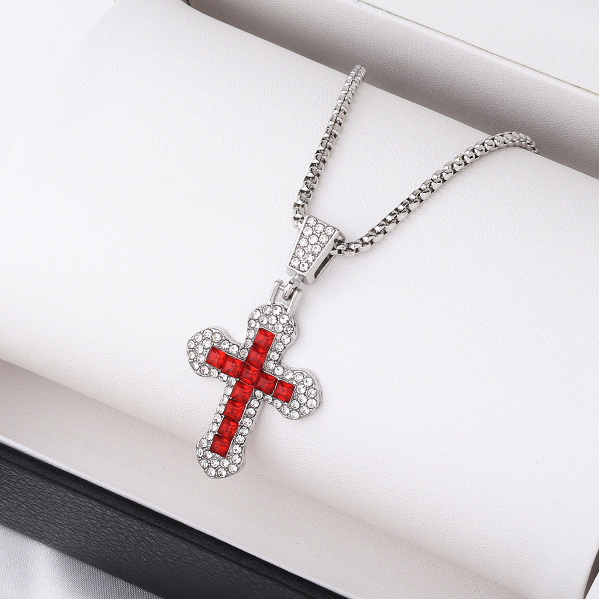 cross necklace, iced out pendant, stainless steel jewelry, statement necklace, hip hop style, unisex accessory, bling chain, crystal cross, urban streetwear, gift for him or her XL-078
