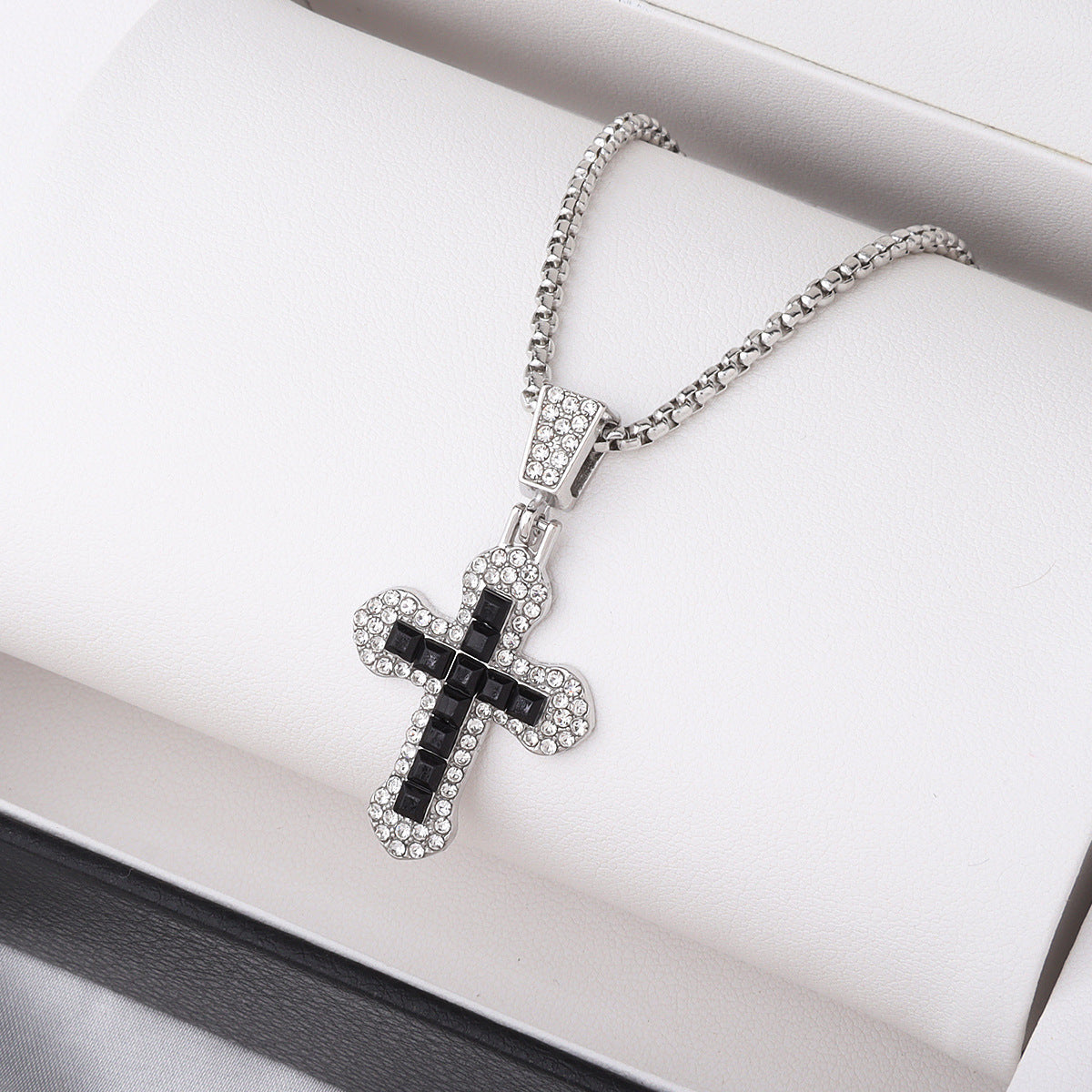 cross necklace, iced out pendant, stainless steel jewelry, statement necklace, hip hop style, unisex accessory, bling chain, crystal cross, urban streetwear, gift for him or her XL-078