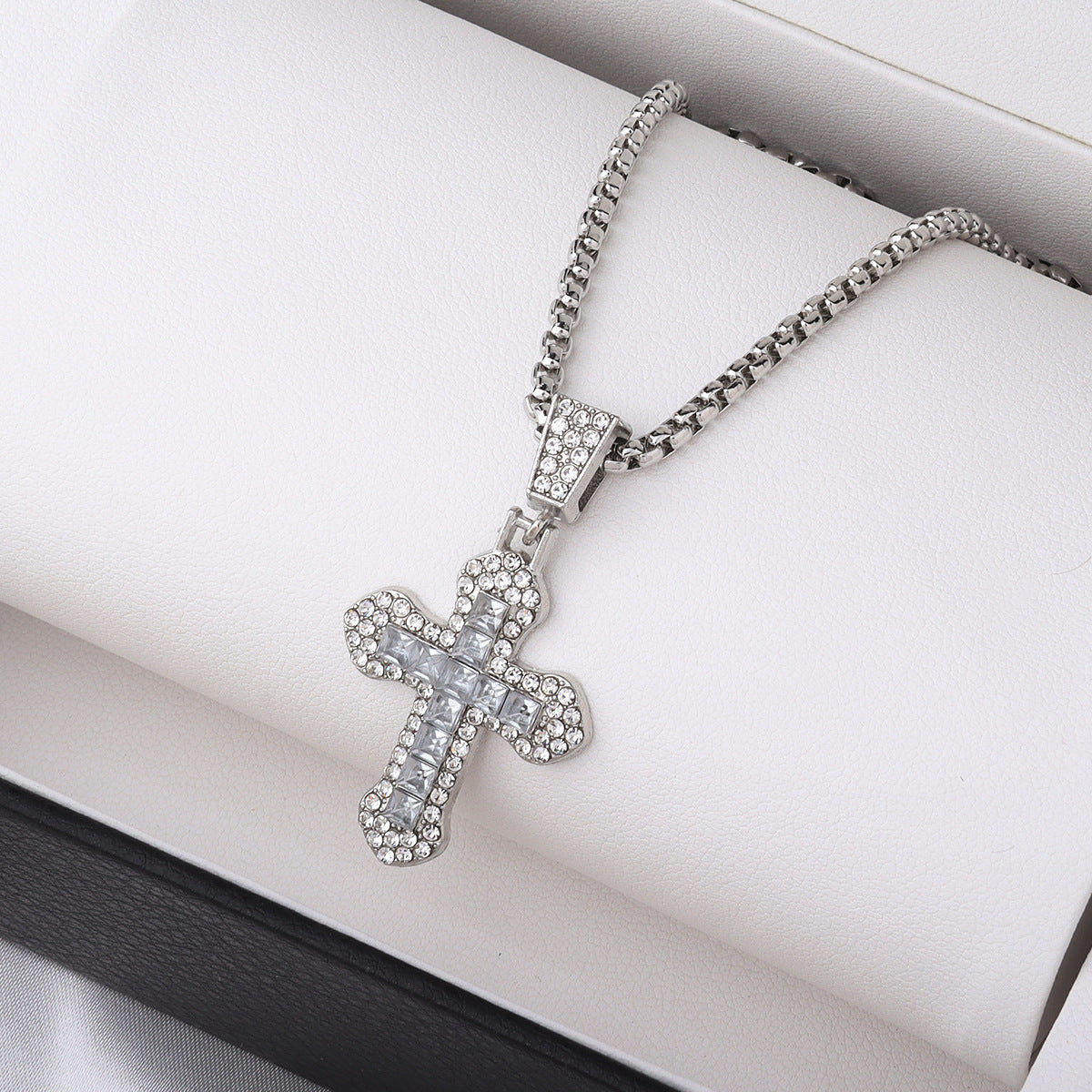 cross necklace, iced out pendant, stainless steel jewelry, statement necklace, hip hop style, unisex accessory, bling chain, crystal cross, urban streetwear, gift for him or her XL-078