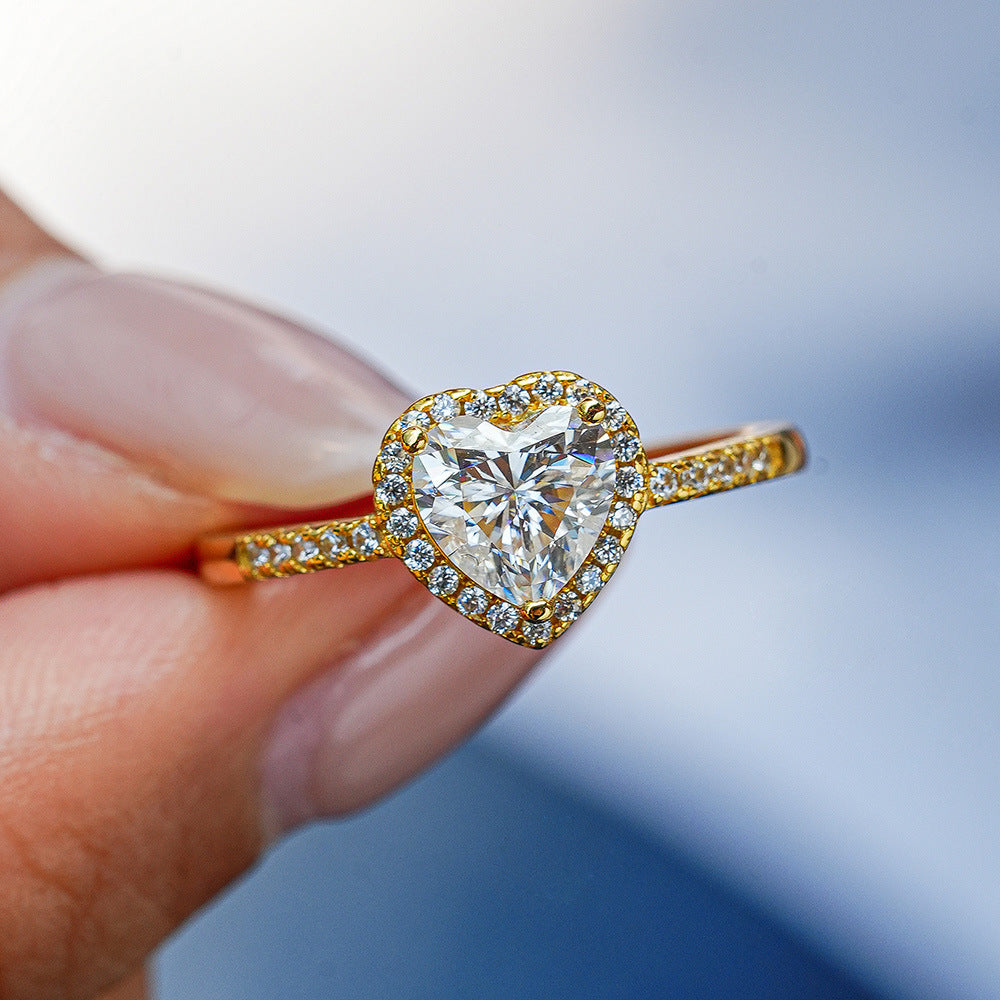 heart ring, gold engagement ring, halo ring, minimalist jewelry, romantic ring, cubic zirconia ring, promise ring, luxury fashion ring, everyday sparkle, dainty gold ring JZ-087