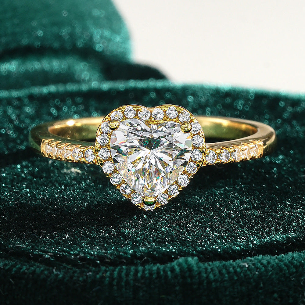 heart ring, gold engagement ring, halo ring, minimalist jewelry, romantic ring, cubic zirconia ring, promise ring, luxury fashion ring, everyday sparkle, dainty gold ring JZ-087
