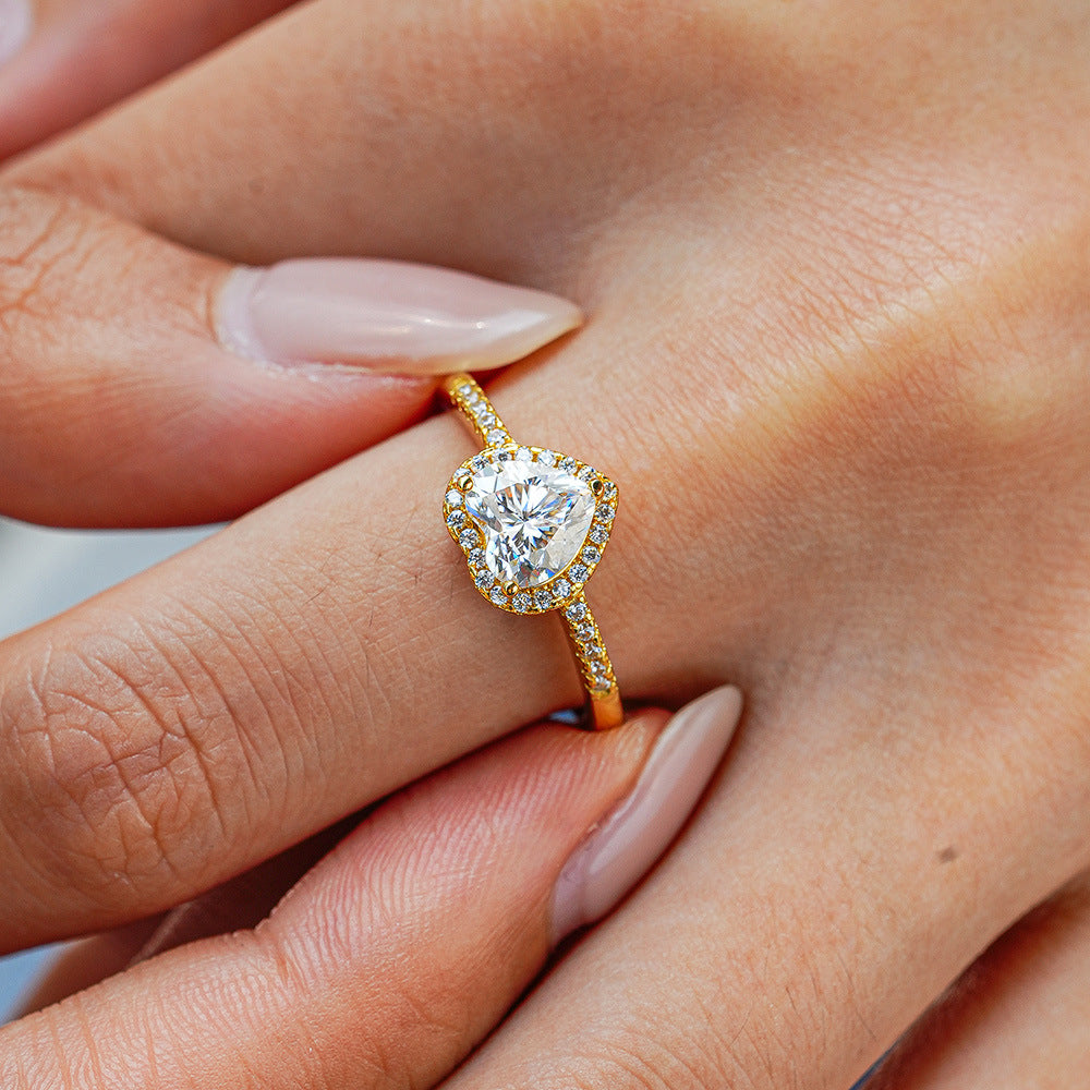heart ring, gold engagement ring, halo ring, minimalist jewelry, romantic ring, cubic zirconia ring, promise ring, luxury fashion ring, everyday sparkle, dainty gold ring JZ-087